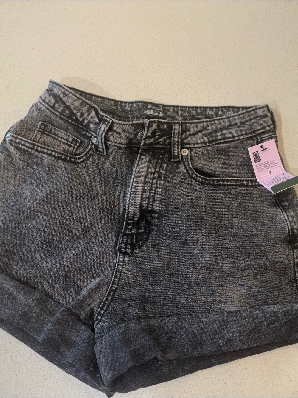 Wild fable Black and Gray Acid-Wash Denim Shorts adult size 0 NWT
